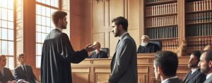 criminal defense lawyer arguing in court